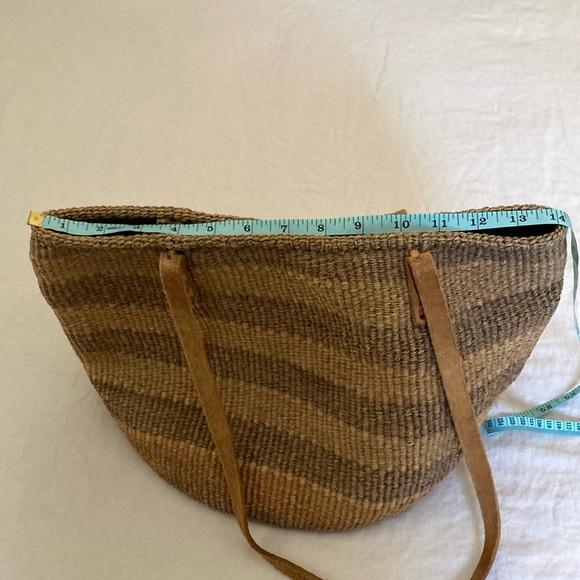 Striped Tan and Brown Woven Tote Bag - Picture 2 of 10
